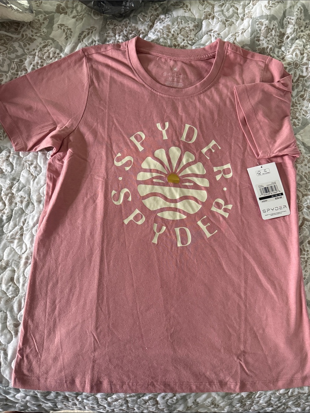 NWT Spyder Pink Short-Sleeve Graphic Tee with White Logo